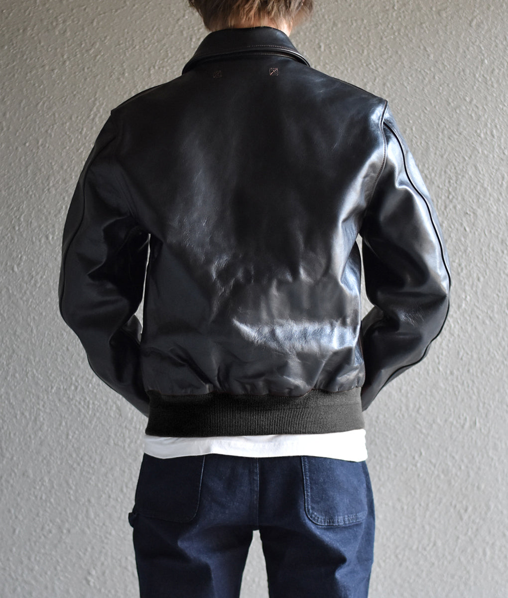 【HHY-1048】A-2 All-Black Leather Flight Jacket|A2レザージャケットオールブラック馬革