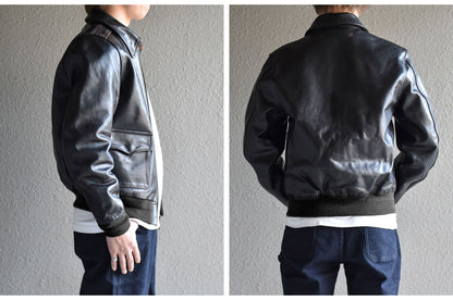 【HHY-1048】A-2 All-Black Leather Flight Jacket｜A2レザージャケットオールブラック馬革