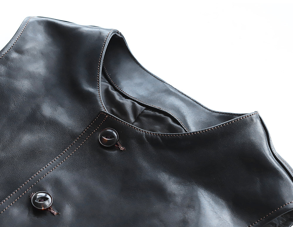 ［Y3475］［Y3513］ LEATHER VEST (HORSE) / レザーベスト（馬革）茶芯・芯通し仕様