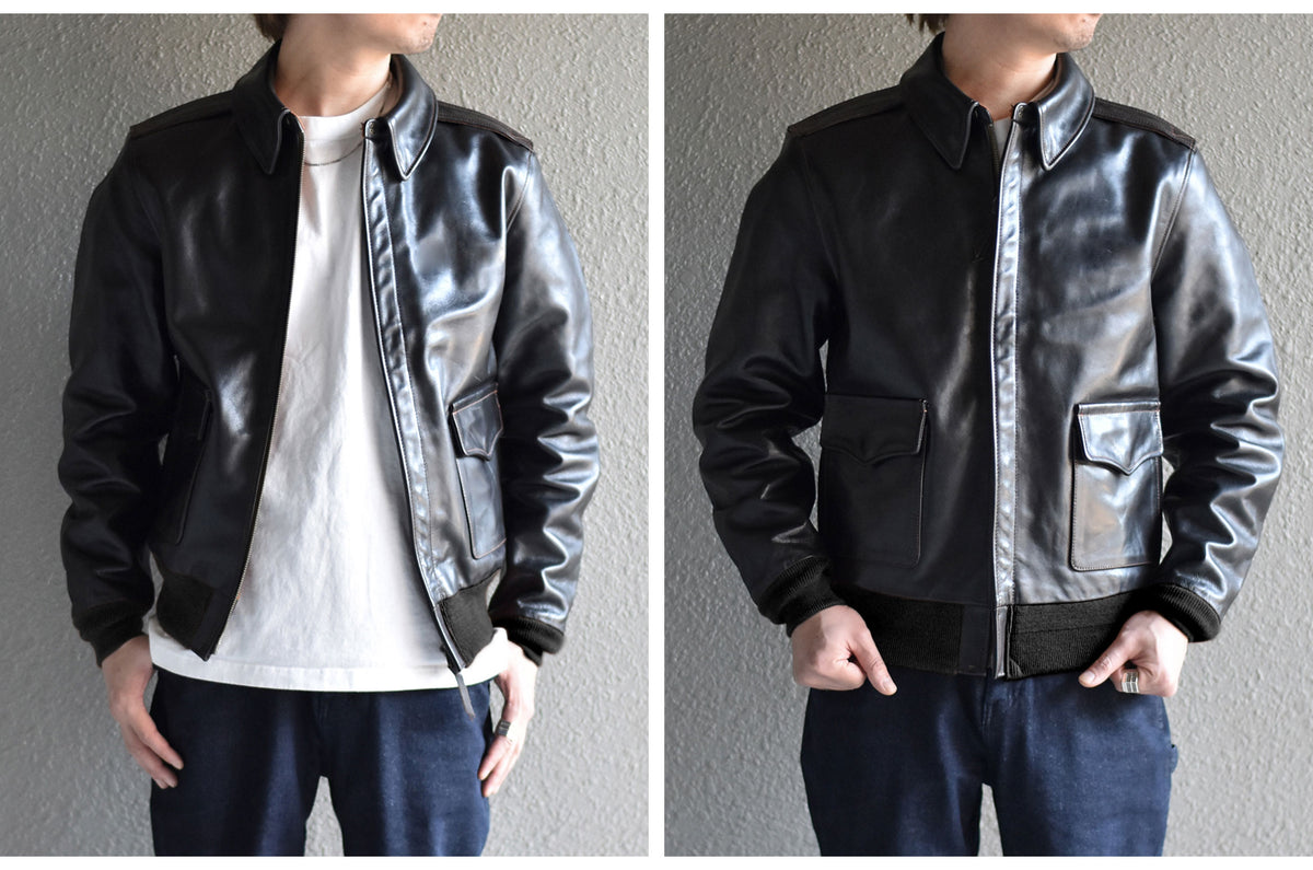 【HHY-1048】A-2 All-Black Leather Flight Jacket｜A2レザージャケットオールブラック馬革