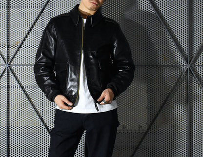【HHY-1048】A-2 All-Black Leather Flight Jacket｜A2レザージャケットオールブラック馬革