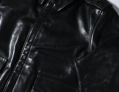 【HHY-1048】A-2 All-Black Leather Flight Jacket｜A2レザージャケットオールブラック馬革