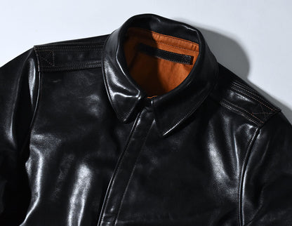 【HHY-1048】A-2 All-Black Leather Flight Jacket｜A2レザージャケットオールブラック馬革