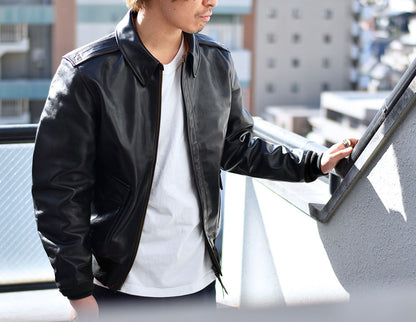【HHY-1048】A-2 All-Black Leather Flight Jacket｜A2レザージャケットオールブラック馬革