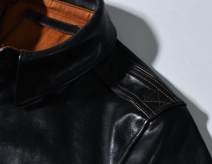【HHY-1048】A-2 All-Black Leather Flight Jacket｜A2レザージャケットオールブラック馬革