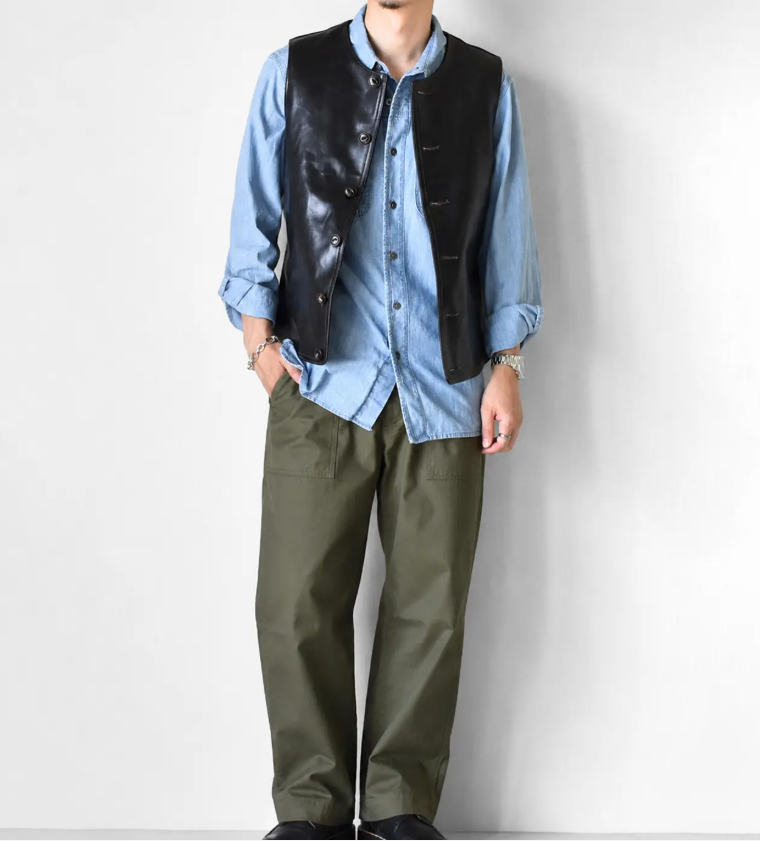 ［Y3475］［Y3513］ LEATHER VEST (HORSE) / レザーベスト（馬革）茶芯・芯通し仕様