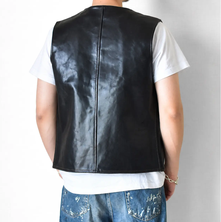 ［Y3475］［Y3513］ LEATHER VEST (HORSE) / レザーベスト（馬革）茶芯・芯通し仕様