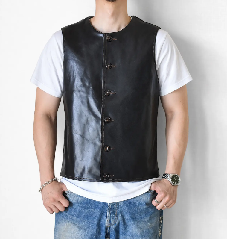 ［Y3475］［Y3513］ LEATHER VEST (HORSE) / レザーベスト（馬革）茶芯・芯通し仕様