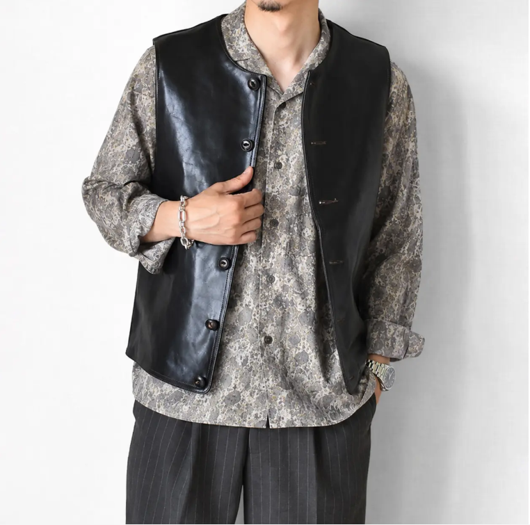 ［Y3475］［Y3513］ LEATHER VEST (HORSE) / レザーベスト（馬革）茶芯・芯通し仕様