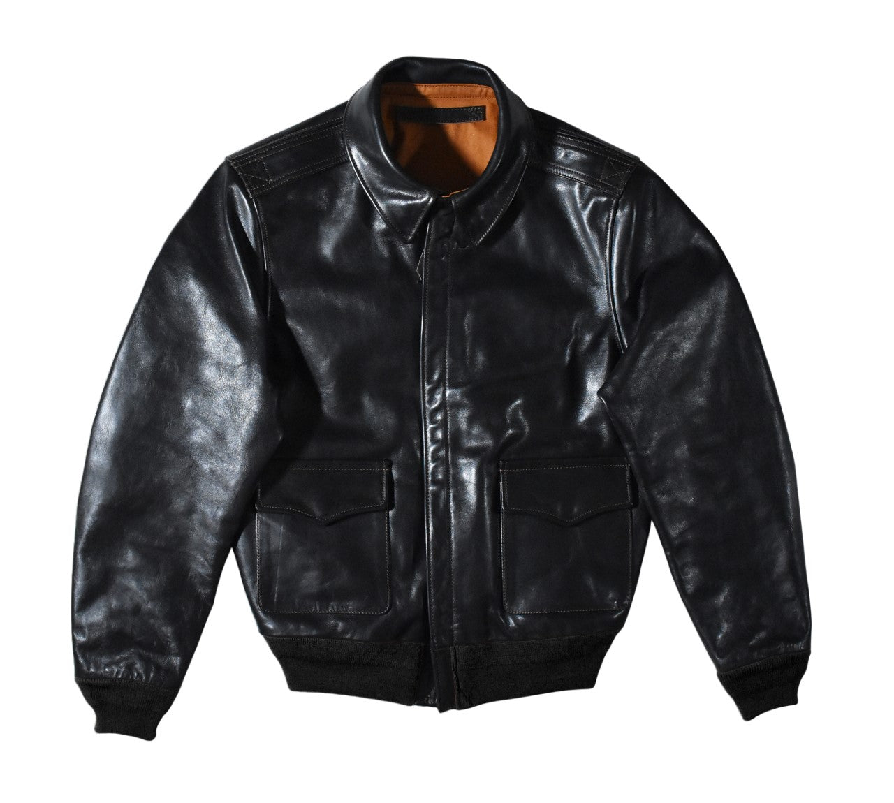 オールブラックでシックに着こなす・馬革A2レザージャケット　【Y1048】