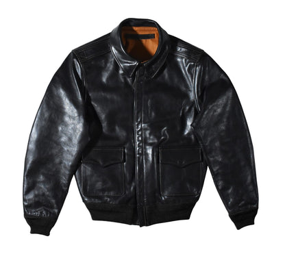 【HHY-1048】A-2 All-Black Leather Flight Jacket｜A2レザージャケットオールブラック馬革