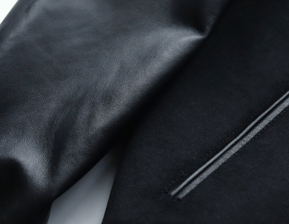 【SSY-1757】LEATHER × WOOL VARSITY JACKET｜レザー×ウールスタジャン (シープスキン)