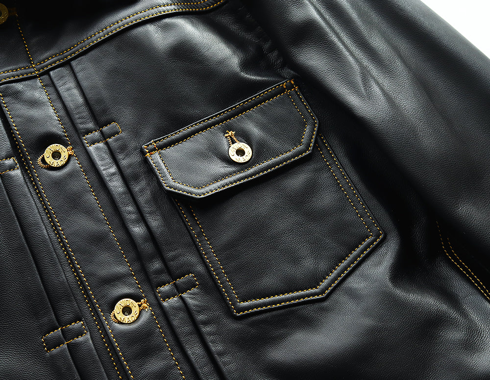 【Y2892】TYPE I Goatskin LEATHER TRUCKER JACKET ゴートスキンTYPE I レザートラッカージャケット