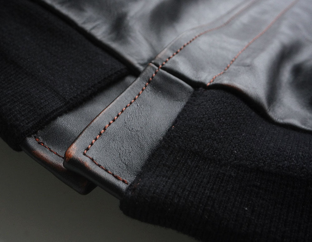 【HHY-1048】A-2 All-Black Leather Flight Jacket｜A2レザージャケットオールブラック馬革
