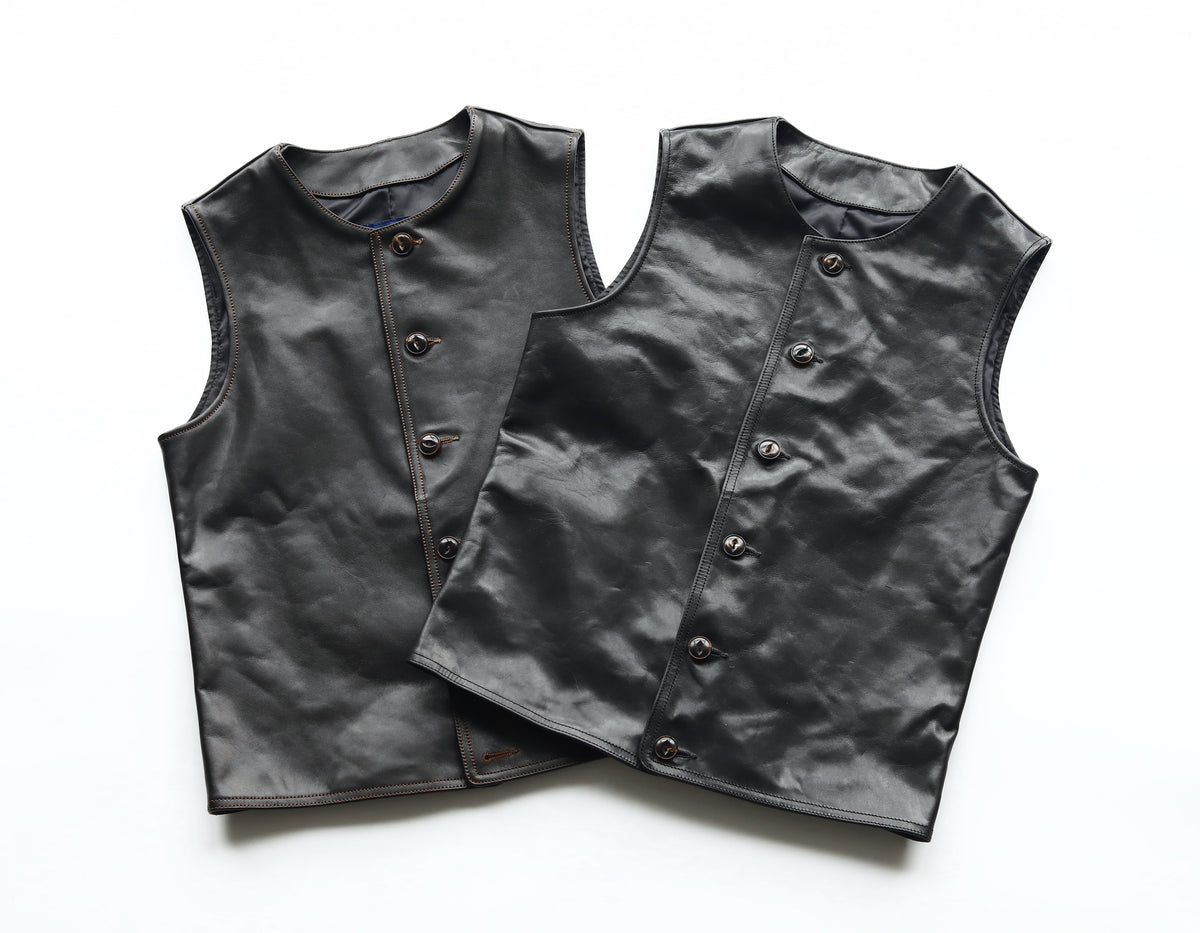 ［Y3475］［Y3513］ LEATHER VEST (HORSE) / レザーベスト（馬革）茶芯・芯通し仕様