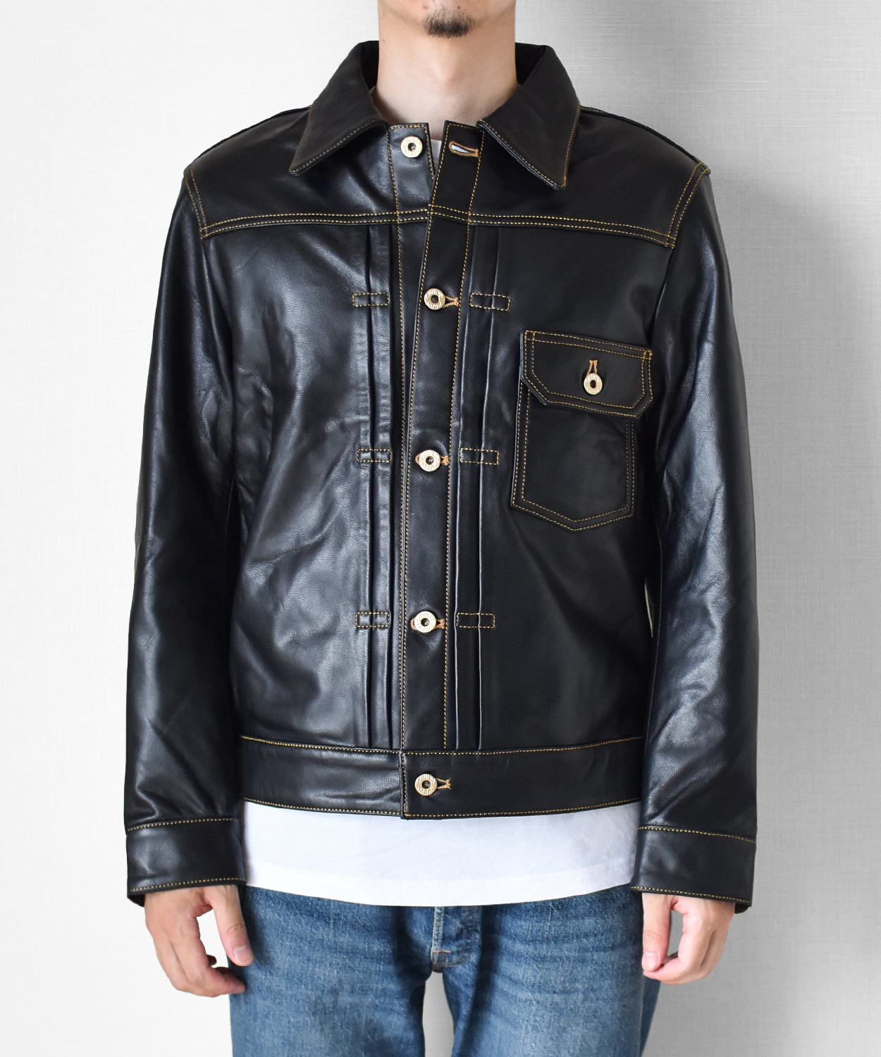 Y2892】TYPE I Goatskin LEATHER TRUCKER JACKET ゴートスキンTYPE I