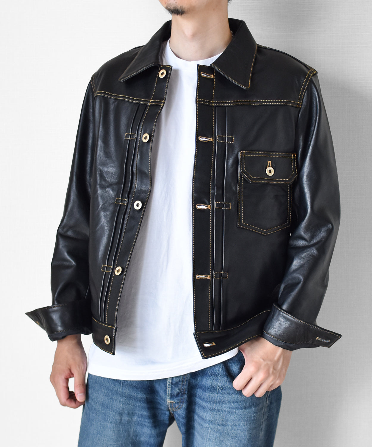 【Y2892】TYPE I Goatskin LEATHER TRUCKER JACKET ゴートスキンTYPE I レザートラッカージャケット