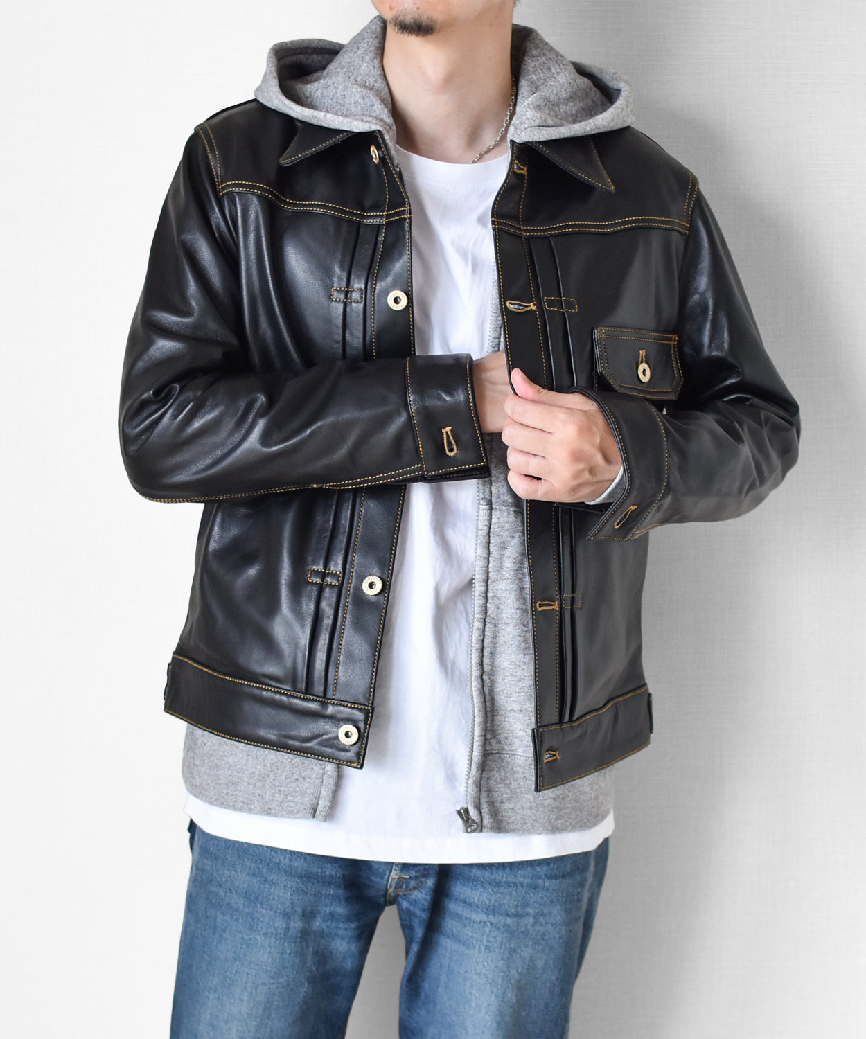 【Y2892】TYPE I Goatskin LEATHER TRUCKER JACKET ゴートスキンTYPE I レザートラッカージャケット