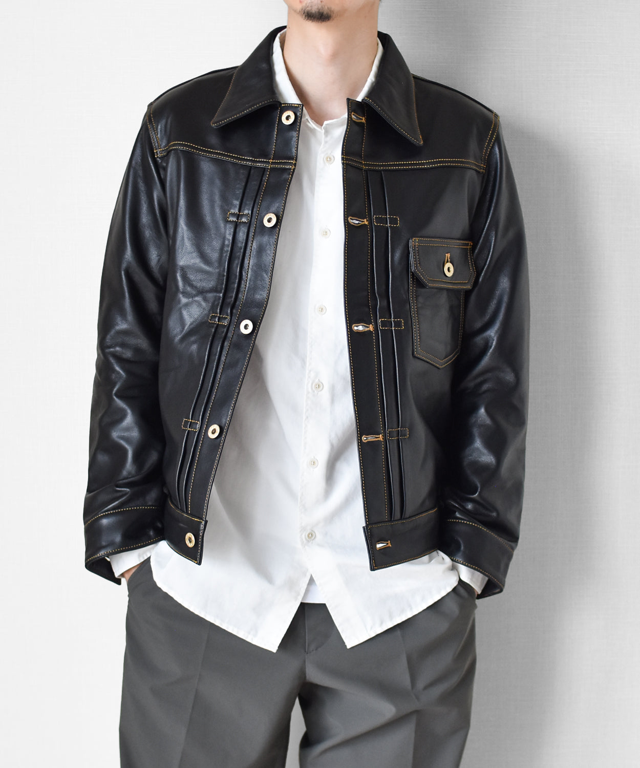 【Y2892】TYPE I Goatskin LEATHER TRUCKER JACKET ゴートスキンTYPE I レザートラッカージャケット