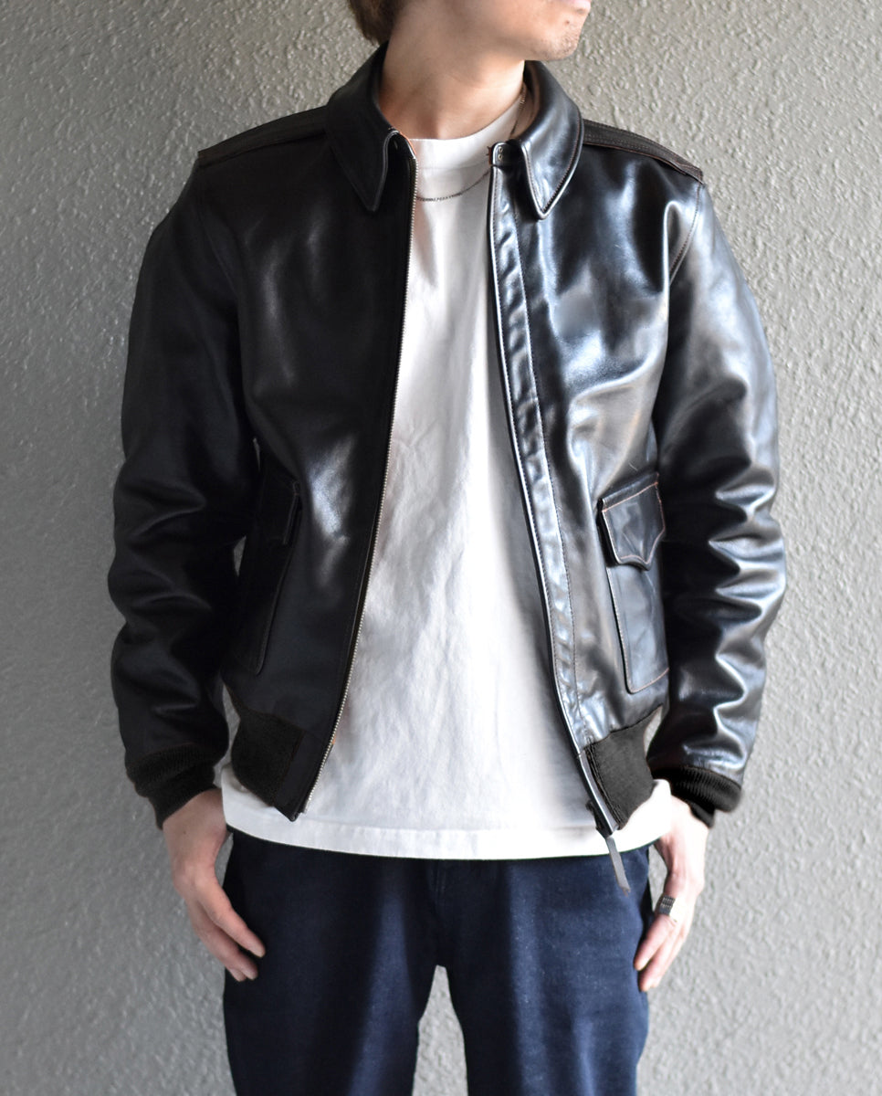 【HHY-1048】A-2 All-Black Leather Flight Jacket｜A2レザージャケットオールブラック馬革