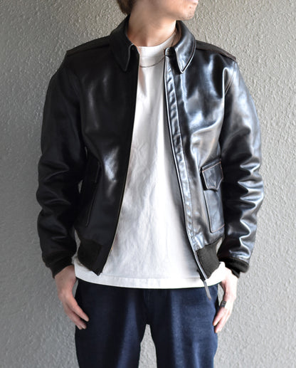 【HHY-1048】A-2 All-Black Leather Flight Jacket｜A2レザージャケットオールブラック馬革