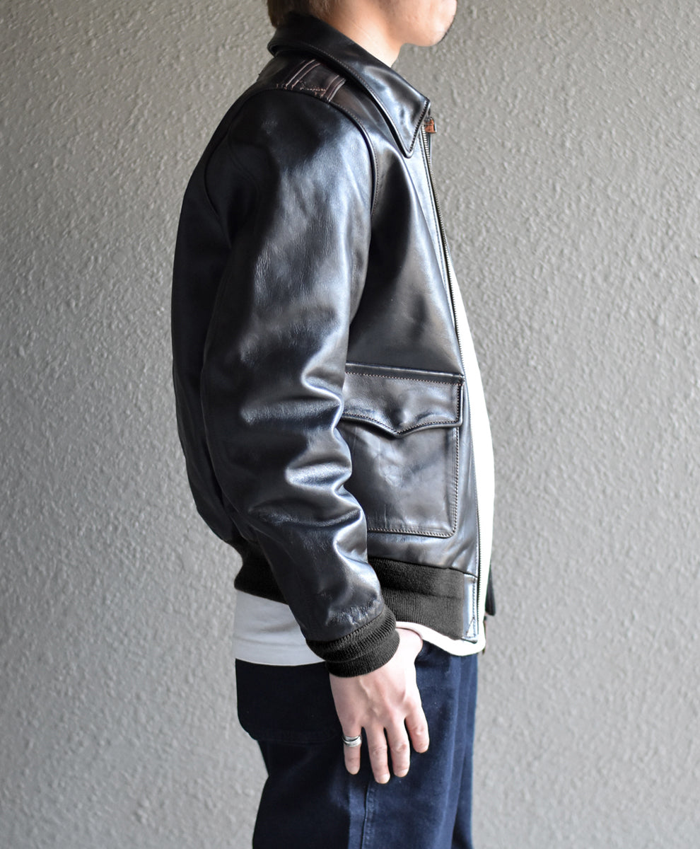 【HHY-1048】A-2 All-Black Leather Flight Jacket｜A2レザージャケットオールブラック馬革
