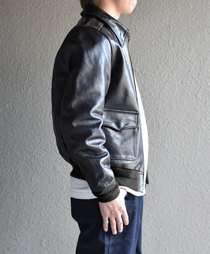 【HHY-1048】A-2 All-Black Leather Flight Jacket｜A2レザージャケットオールブラック馬革
