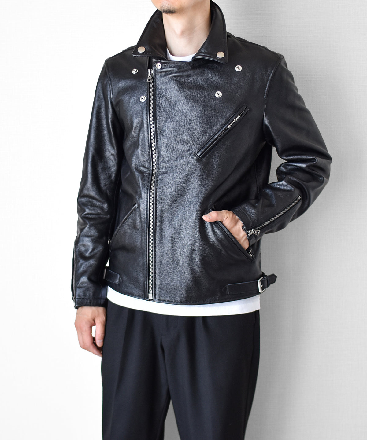 【CWY-2252/2253】Cowhide Leather Double Rider Jacket｜カウハイドダブルライダースジャケット(白/黒)