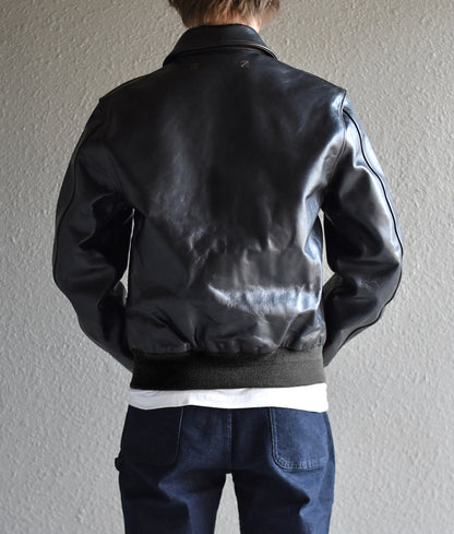 【HHY-1048】A-2 All-Black Leather Flight Jacket｜A2レザージャケットオールブラック馬革
